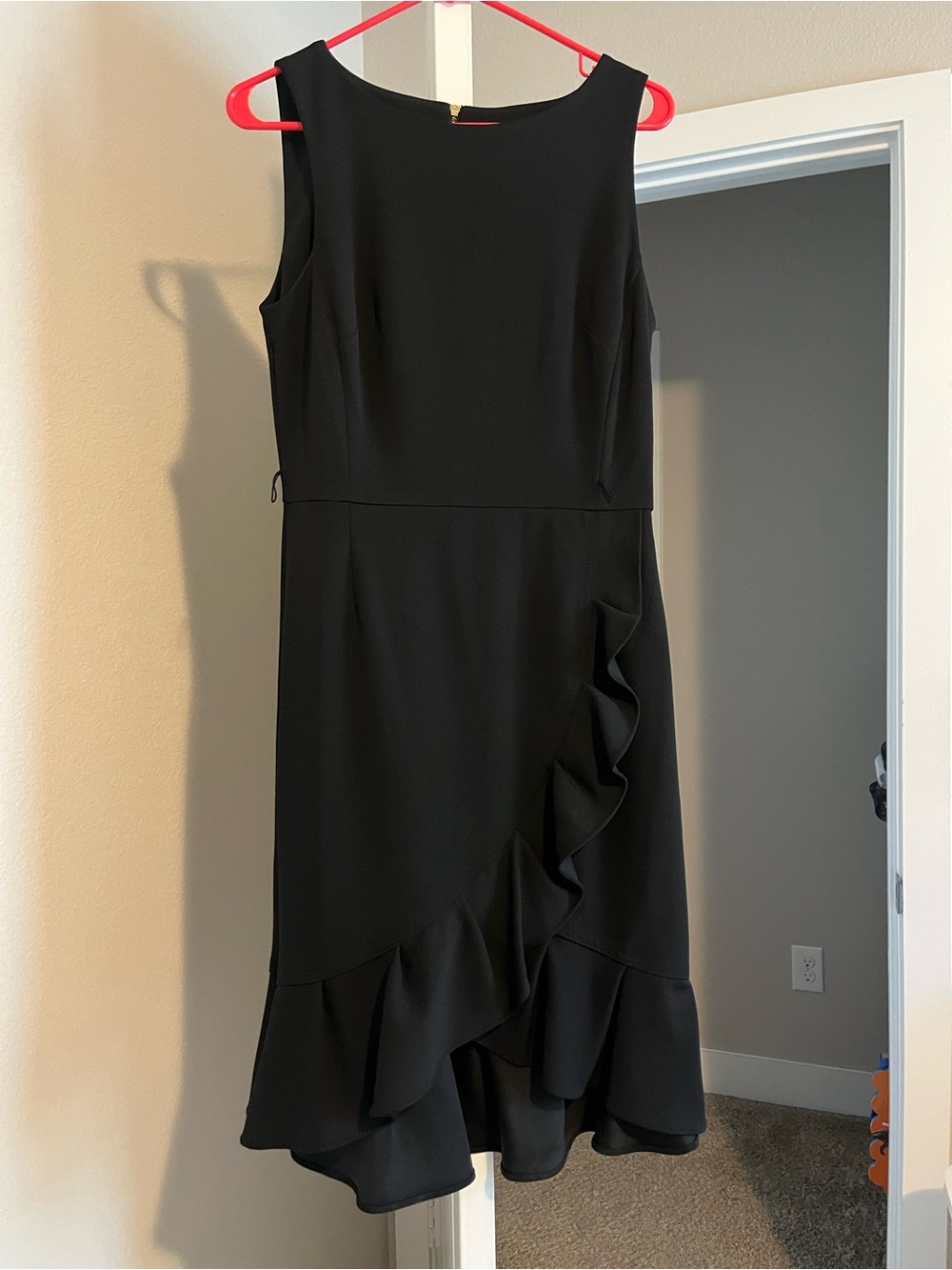 Calvin Klein Black Sleeveless Ruffle High-Low Dress